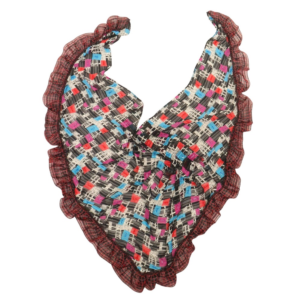 Vintage Scarf Ruffle Trim Sequin Accents Multicolor Chiffon Funky Whimsy Goth‎
